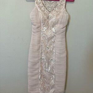 Sue Wong Cream Gold Bodycon Mini Dress V-neck Sleeveless